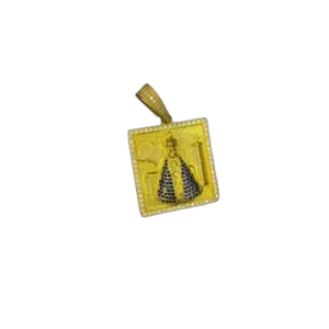 pingente Medalha quadrada santa 3D cravejada - infinity 18k
