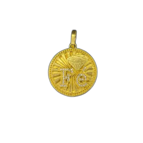 pingente medalha redonda fé cravejada - infinity 18k